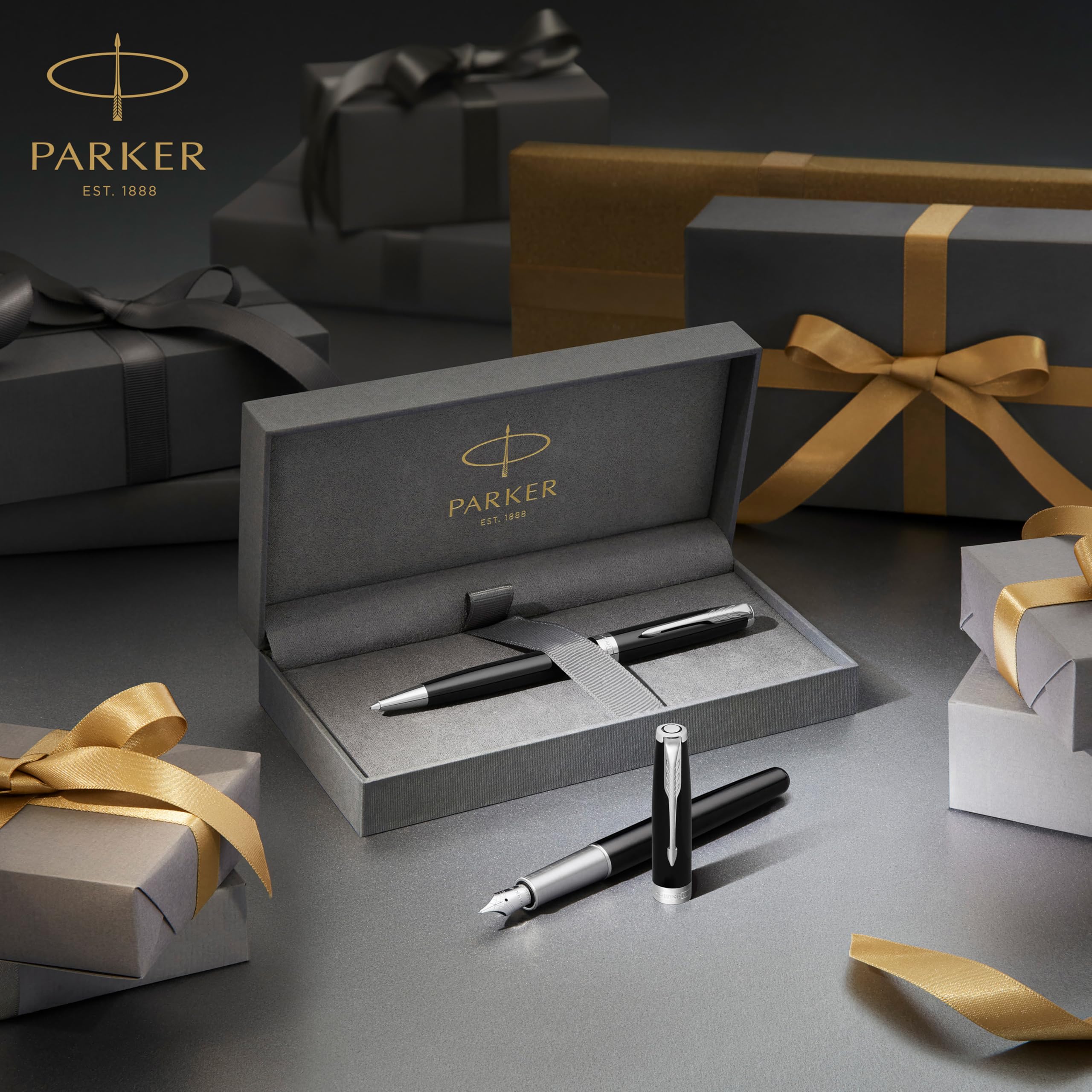 Parker Sonnet Ballpoint Pen - Matte Black Lacquer with Palladium Trim, Medium Point Black Ink Refill, Luxury Gift Box Set - Perfect for Business, Office, and Executive Gifts