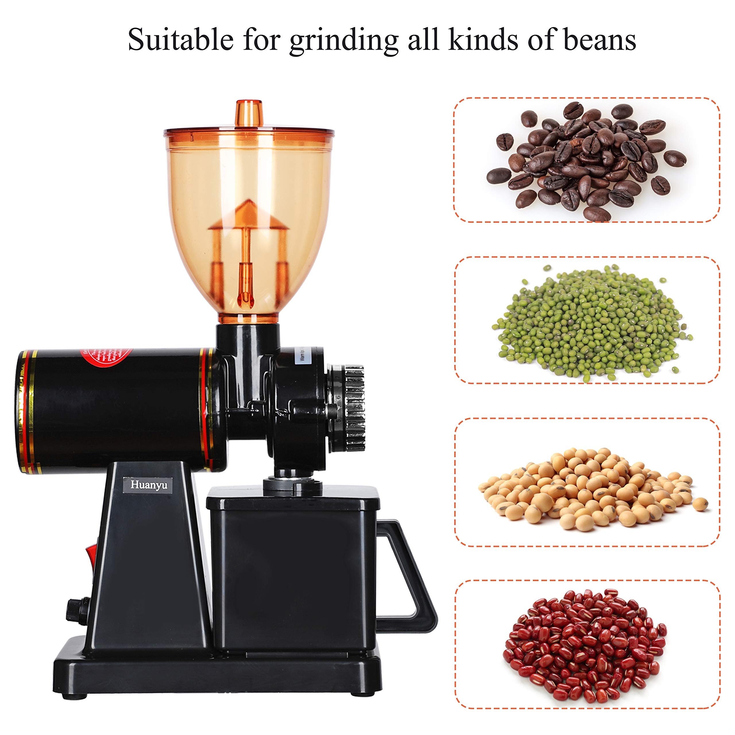 Professional Huanyu 250G Electric Coffee Grinder - 200W Burr Mill with 8 Adjustable Grind Settings for Espresso to French Press, Anti-Jump Design - Perfect for Home & Commercial Use - Ideal for Coffee Shops, Restaurants, and Daily Brewing