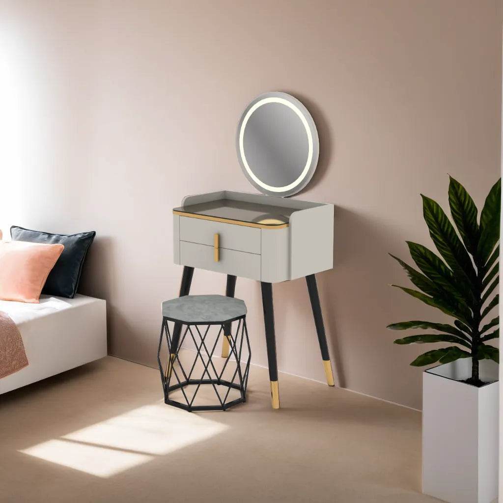 Leander Dressing Table with Tempered Glass Top - Elegant Vanity Desk with Mirror for Bedroom & Bathroom - Perfect for Makeup, Skincare & Jewelry Organization