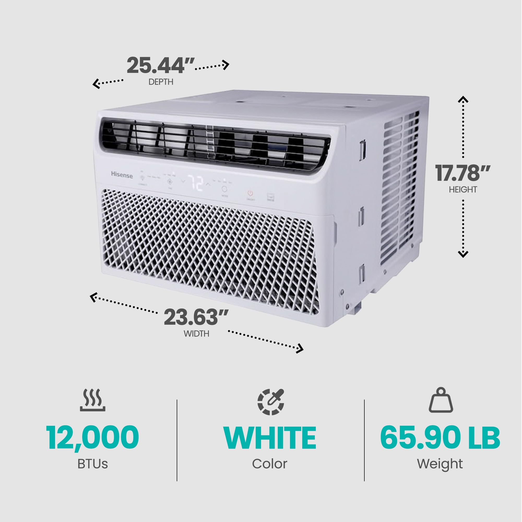 Hisense 12,000 BTU Smart WiFi Window Air Conditioner - Energy Efficient Quiet Cooling for Bedroom, Living Room & Apartment - White (Renewed) - Perfect for Summer Heat Relief & Small Space Cooling