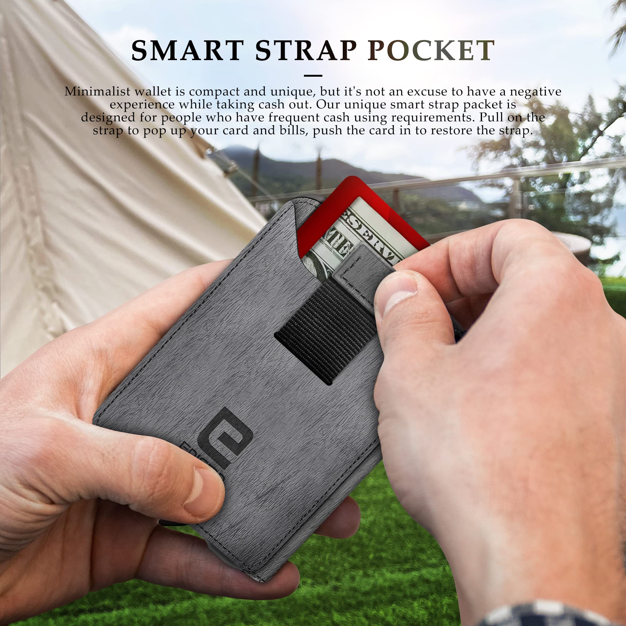 ENIGMA Dapper PU Leather Bifold Front Pocket Slim Wallet for Men - RFID Blocking Aluminum Metal Travel Card Holder with Money Clip | Perfect Gift for Dad, Husband, Boyfriend | Grey Tree Pattern | Business, Travel & Everyday Use