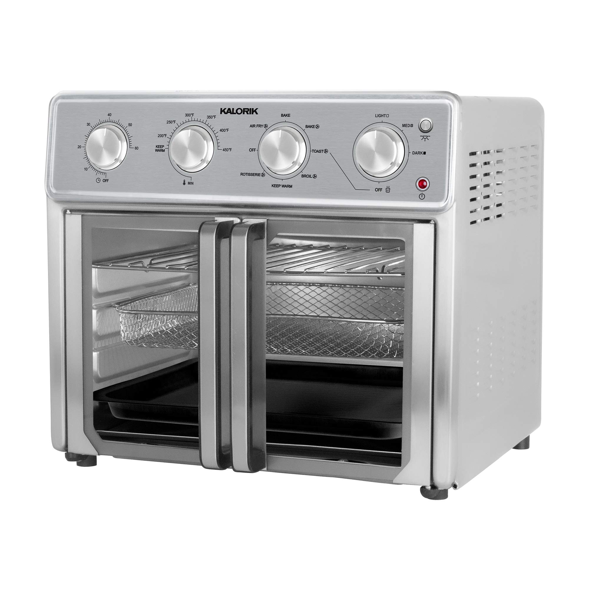 Kalorik MAXX® 26 Quart 9-in-1 Air Fryer Oven Combo - Countertop Toaster Oven with Air Fry, Bake, Roast, Rotisserie Functions - 1700W Stainless Steel - Includes 7 Easy-to-Clean Accessories (AFO 47267 OW) - Perfect for Family Cooking, Meal Prep & Healthy Air Fried Snacks