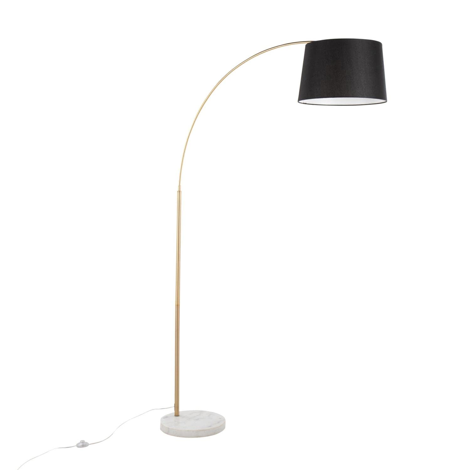 Modern March Floor Lamp - Adjustable Standing Lamp for Living Room & Bedroom - Tall Corner Lamp with White Marble Base, Antique Brass Metal & Black Linen Shade - Perfect for Reading Nook, Home Office Lighting and Cozy Ambience