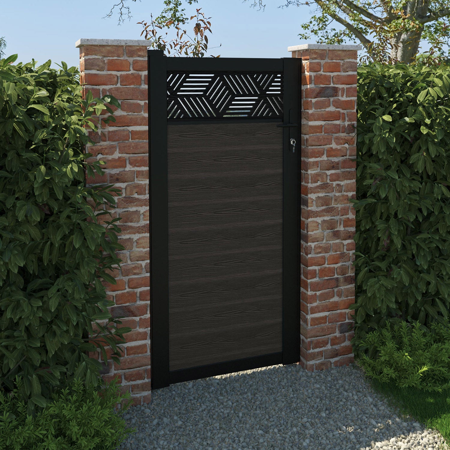 Classic Cubed Pedestrian Gate - Dark Oak Wooden Fence Entryway | Perfect for Garden, Yard, and Driveway Security