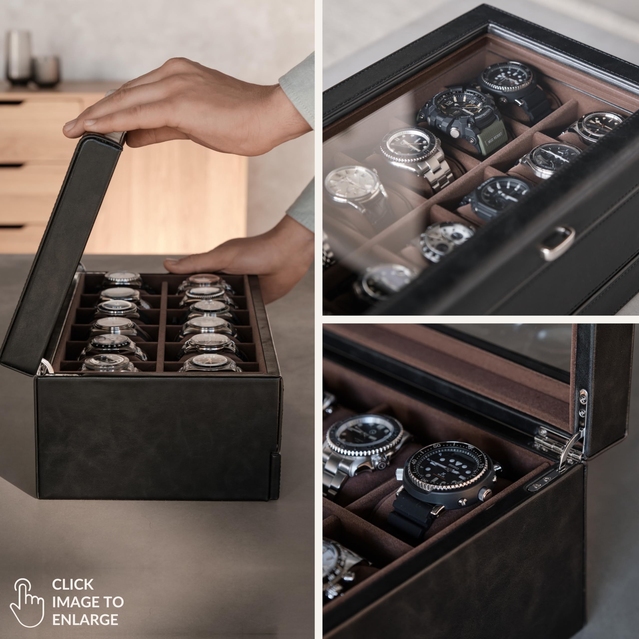 TAWBURY 12-Slot Watch Box for Men - Faux Leather Watch Storage Case | Perfect for Watch Collection & Display