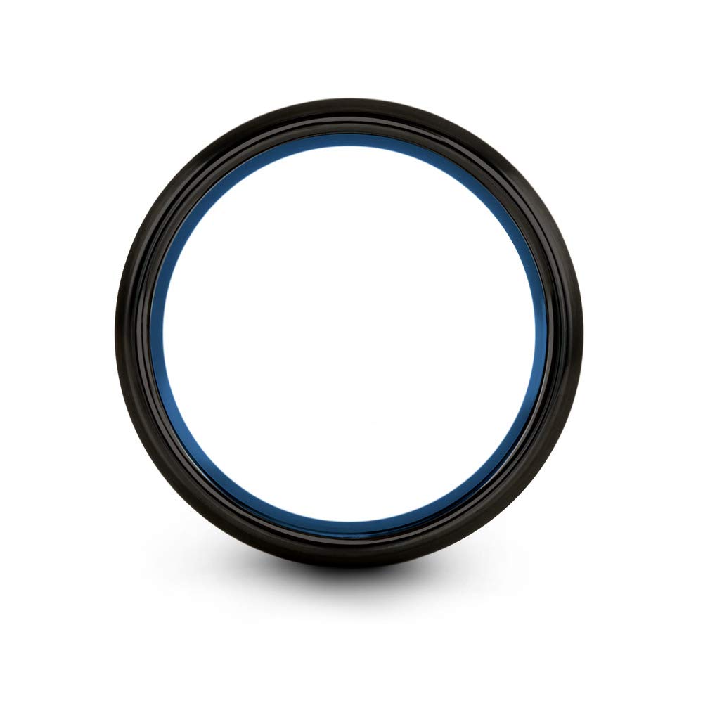 10mm Tungsten Carbide Wedding Band Ring for Men & Women - Blue Black Center Line, Dome Grey, Brushed/Polished Finish - Custom Engraved for Anniversary & Engagement - Perfect for Everyday Wear & Special Occasions