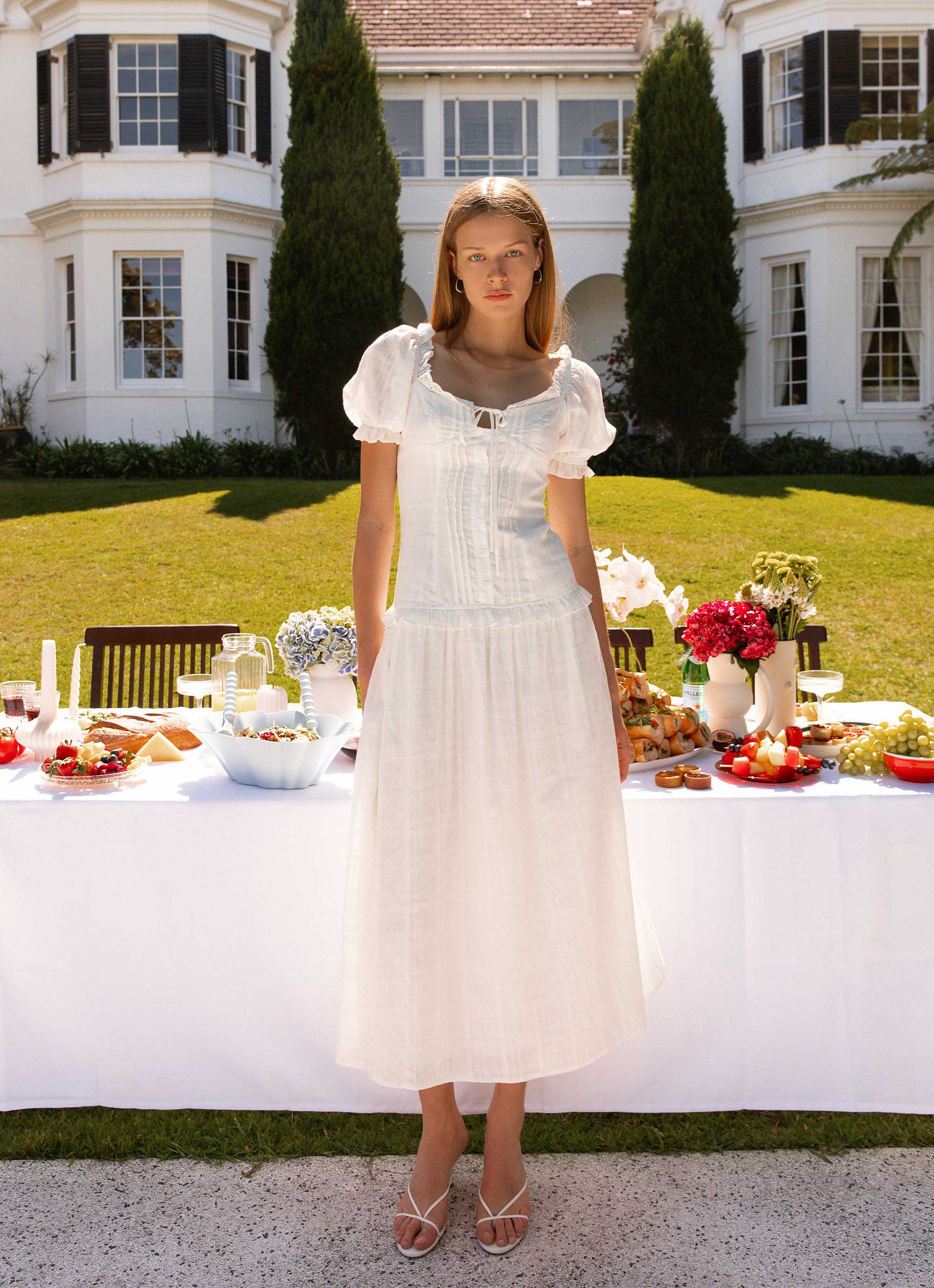100% Cotton Midi Dress for Women - Elegant White Summer Casual Dress for Beach, Party & Everyday Wear