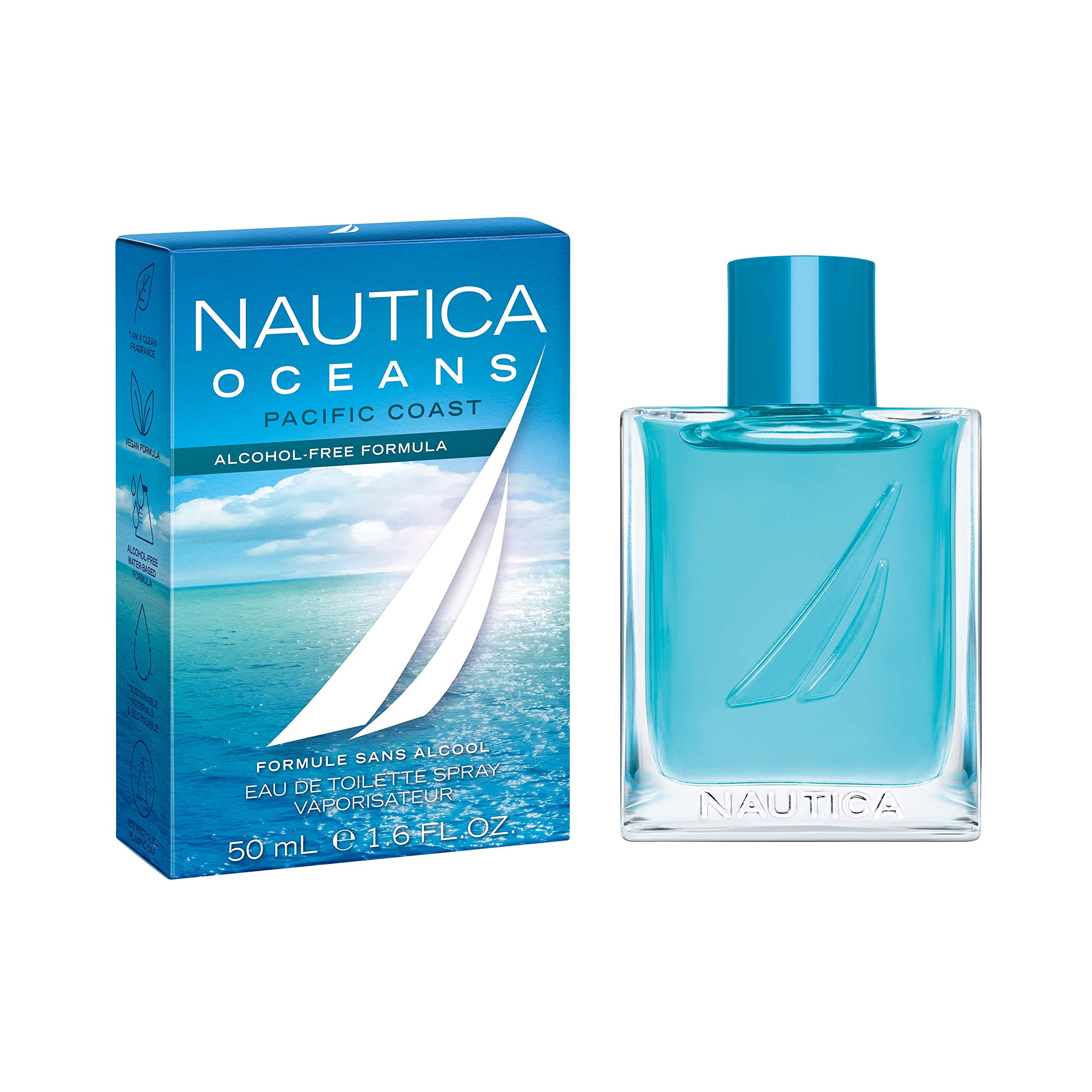Nautica Oceans Pacific Coast Men's Eau de Toilette - 1.6 oz Fresh Apple, Cyclamen & Amberwood Scent | Long Lasting Daily Cologne | Travel Size Perfume for Work, Gym & Outdoor Adventures