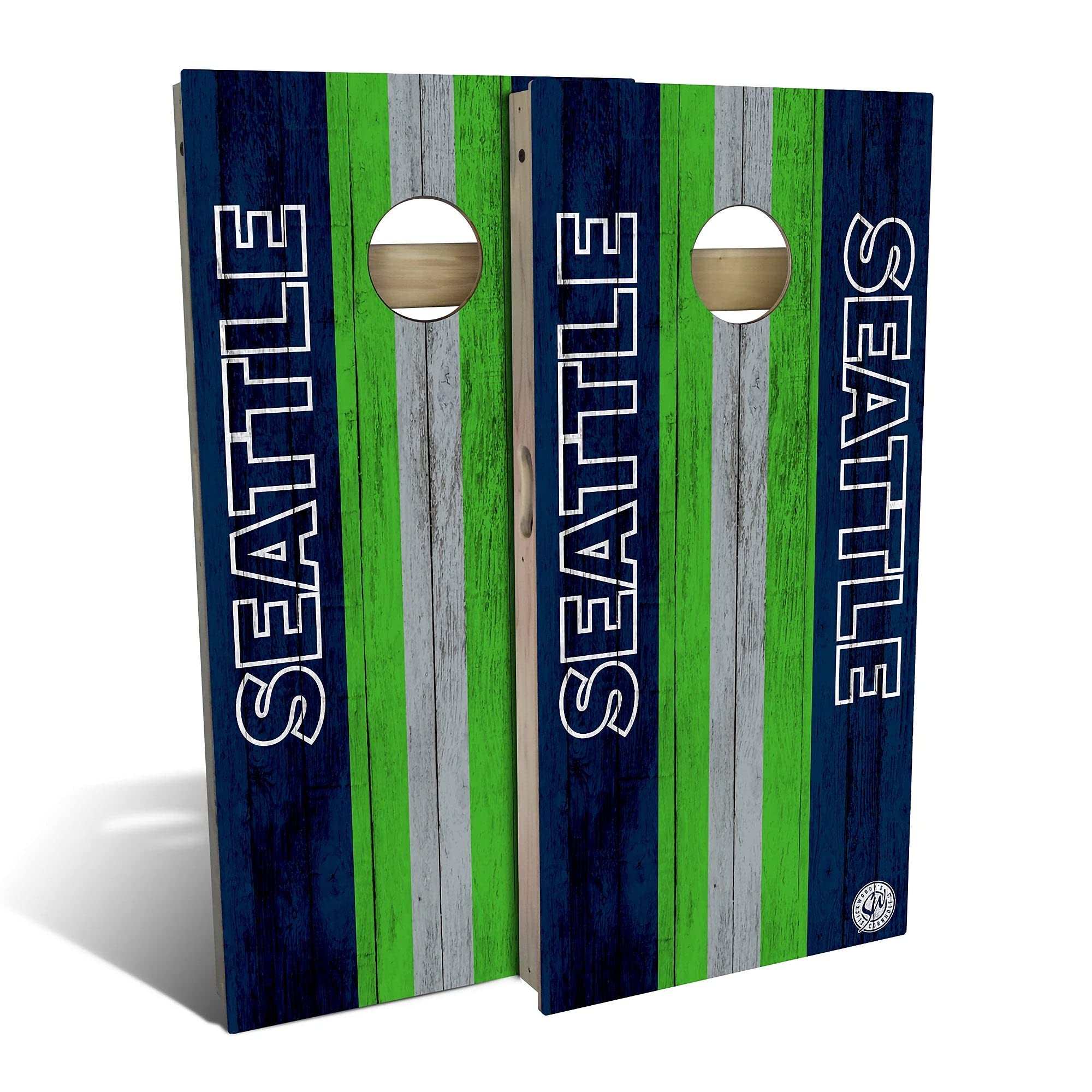 Seattle-Themed Cornhole Game Set with 2 Wooden Boards & 8 Bags - Outdoor Lawn Games for Parties, BBQs, and Tailgating - Multiple Sizes & Accessories Included