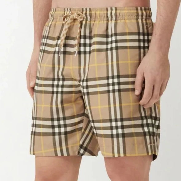 Burberry Truffle Check Pattern Swim Shorts for Men - Classic Plaid Design, Quick-Dry Fabric, Comfortable Fit - Perfect for Beach, Pool, and Summer Vacations