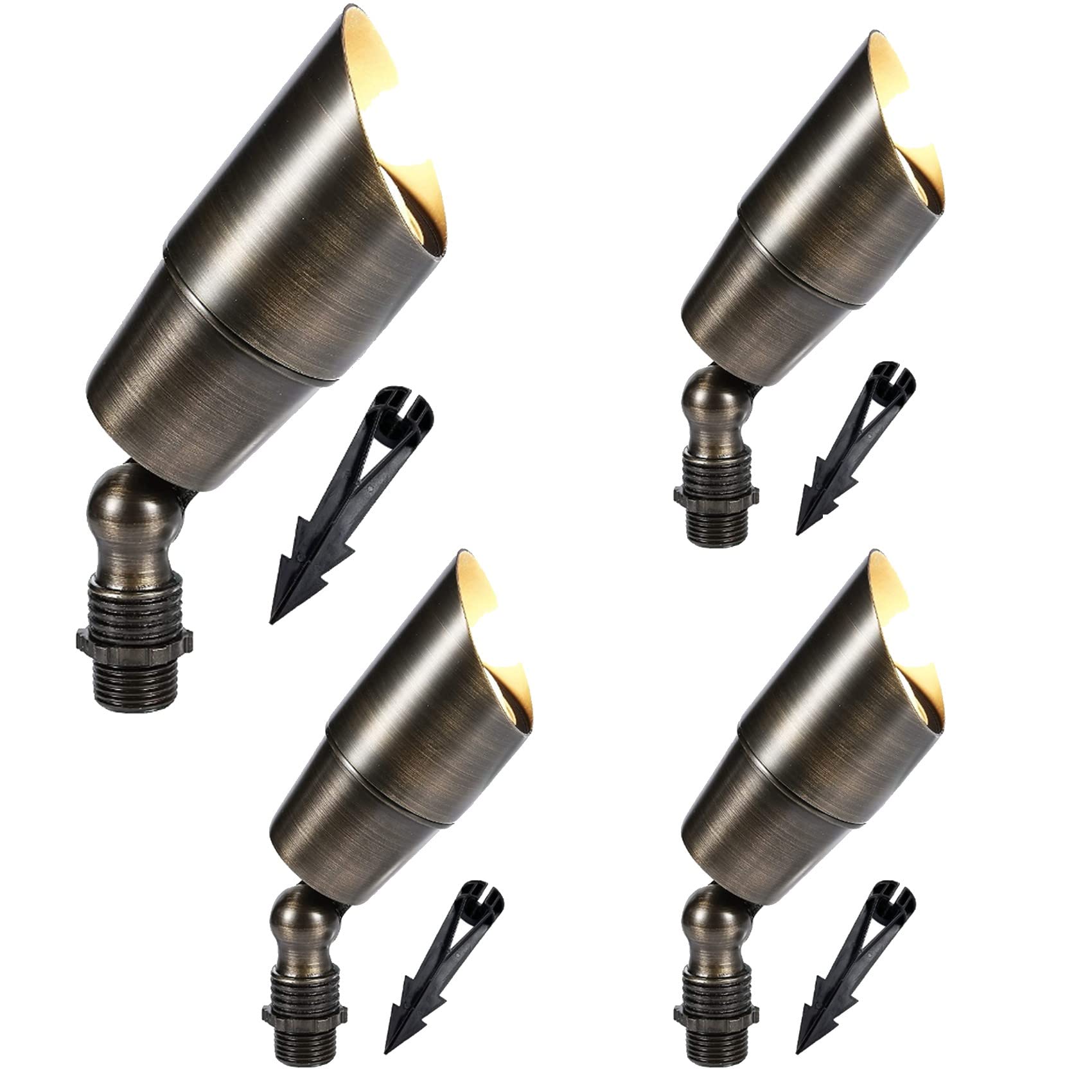 4 Pack LED Spot Lights Outdoor Landscape Lighting - Solid Brass Spotlight LED Yard Security Lights for Home Garden Patio Deck | Durable Bright Waterproof for Beautiful Long-Lasting Outdoor Illumination (No Bulb Included) - Perfect for Pathway, Tree Uplighting, and Architectural Accent Lighting