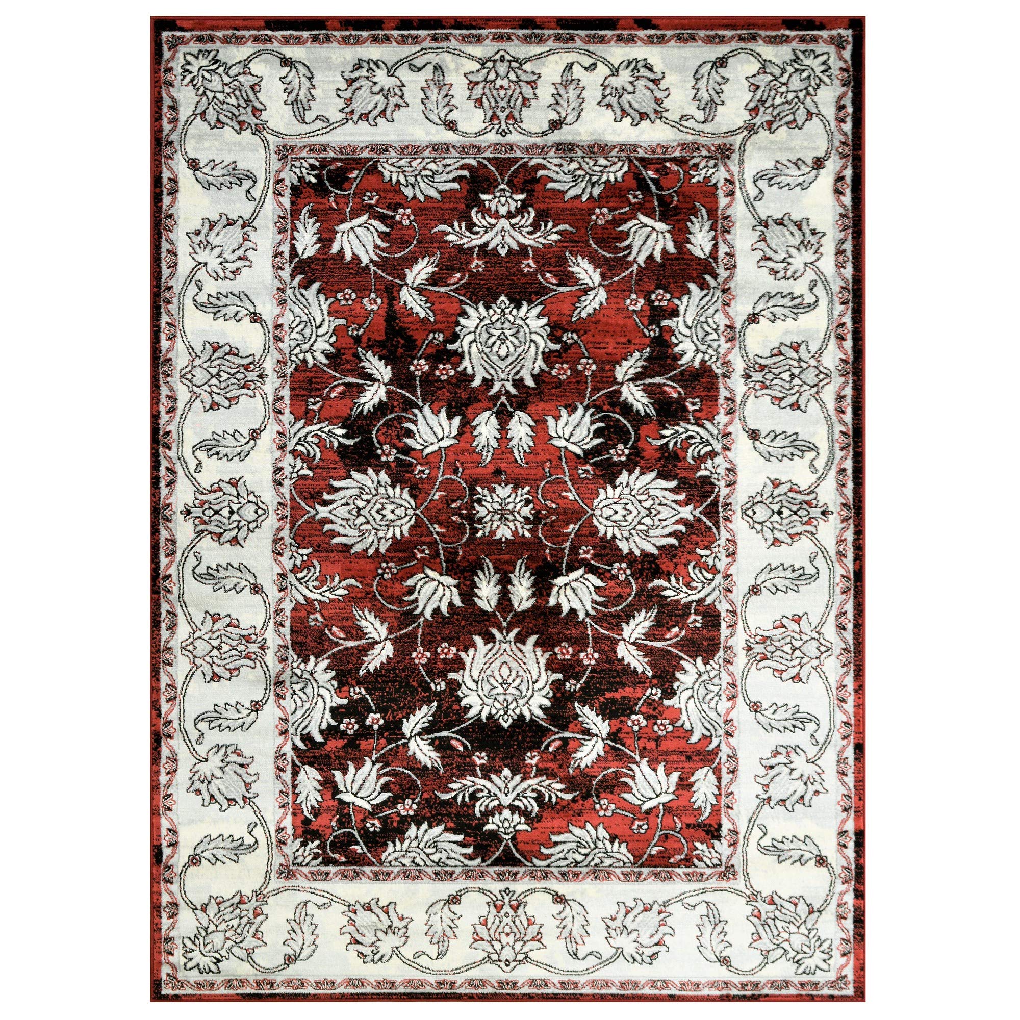 Modern Bohemian Soft Touch Area Rug - Red, Silver & Gray Handwoven Rug for Living Room, Bedroom & Boho Home Decor