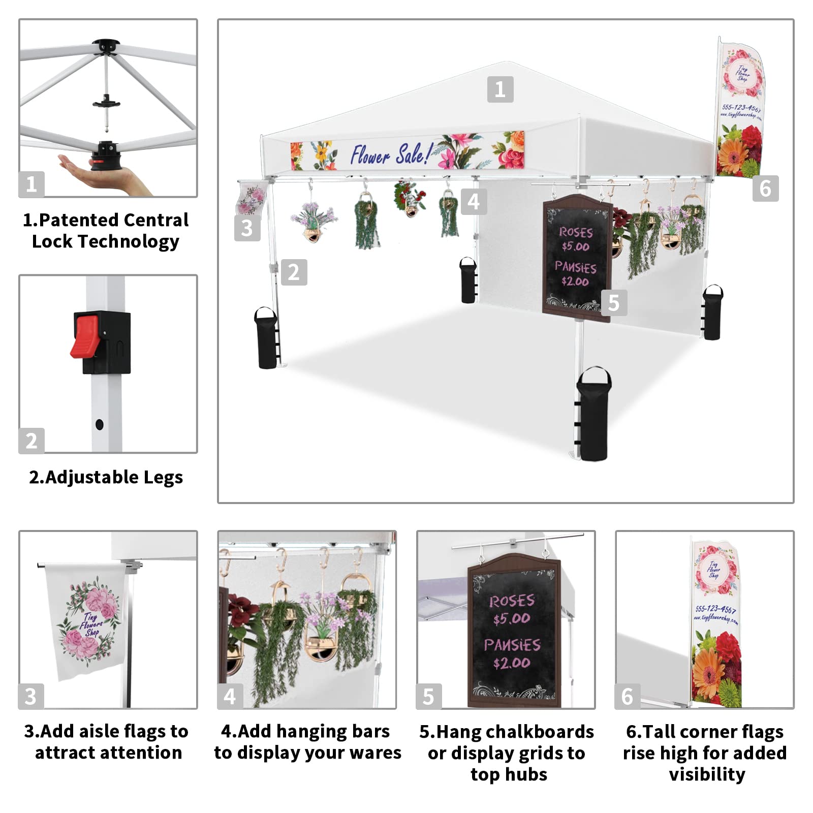 CROWN SHADES 10x10 Pop Up Canopy Tent - Instant Commercial Canopy with Removable Sidewall, 2 Crossbars, 4 Ropes, 8 Stakes & Weight Bags - Portable Shelter for Outdoor Events, Parties, Camping & Beach Use