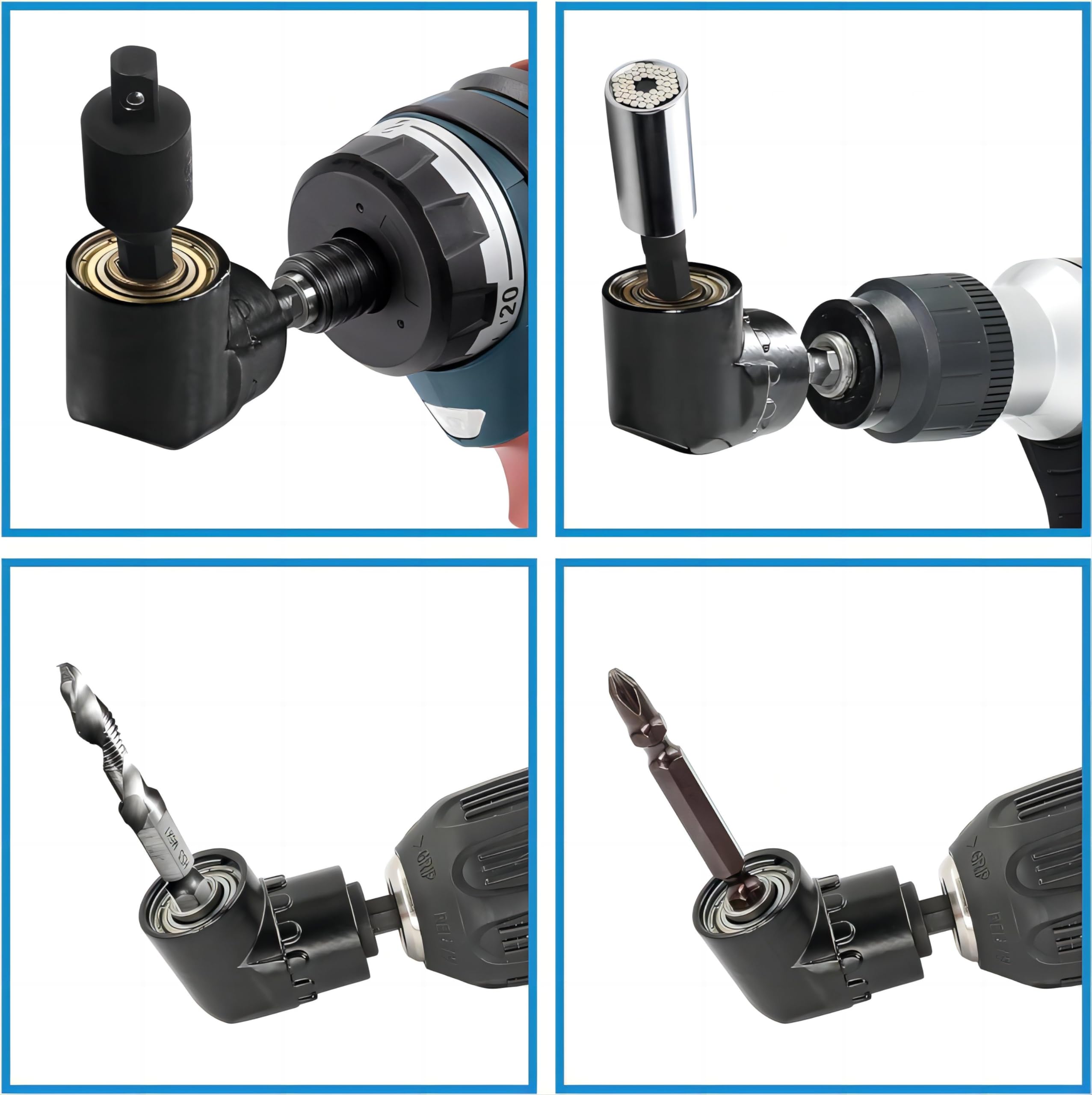 4-Piece Power Drill Socket Adapter Set - 360° Rotatable 1/4