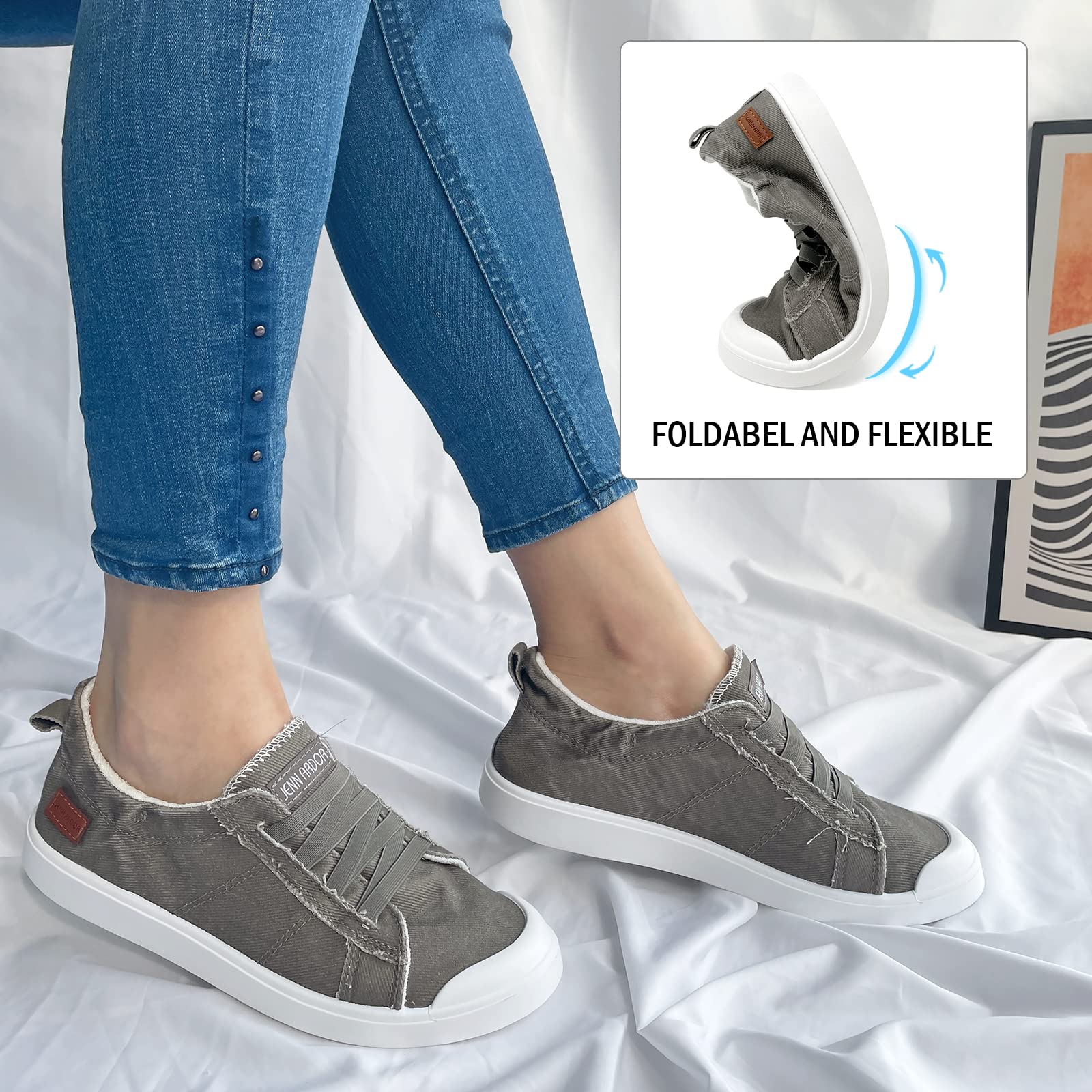 **JENN ARDOR Women's Slip-On Canvas Loafers - Comfortable Casual Sneakers with Round Toe for Walking, Fashion & Everyday Wear**    *(Perfect for Work, Travel, Shopping & Daily Errands - Lightweight & Breathable for All-Day Comfort)*