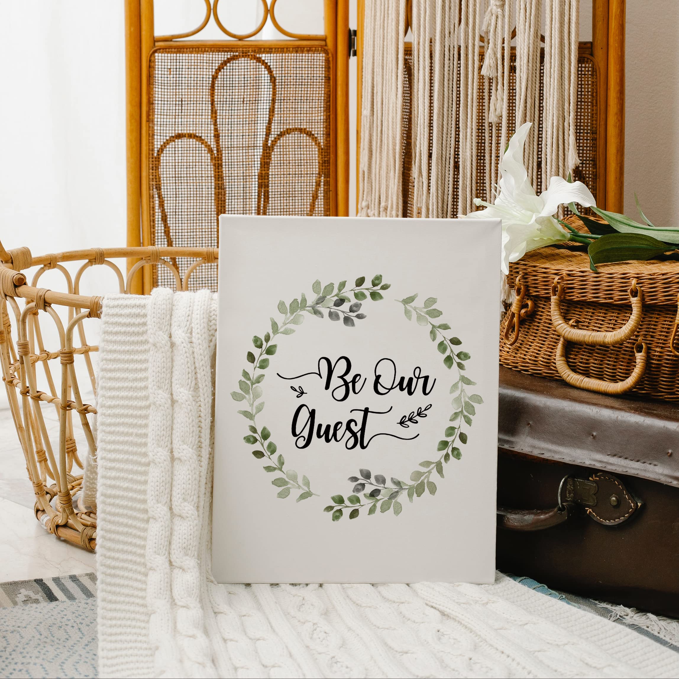 Be Our Guest Welcome Canvas Wall Art Print - Farmhouse Decor for Guest Bedroom, Housewarming Gift - 11x14 Inch Framed Sign - Perfect for Home, Family Room & Hospitality Spaces