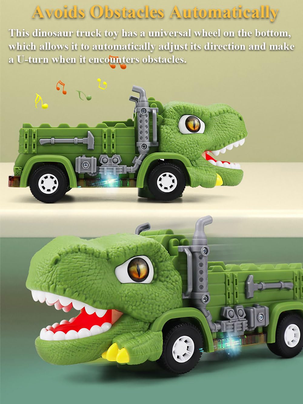 2 in 1 Dinosaur Slide Toy Set - Triceratops & T-Rex Automatic Sliding Track with Dino Truck, Ferris Wheel & Race Track - Fun Educational STEM Toy for Kids Birthday & Indoor Playtime