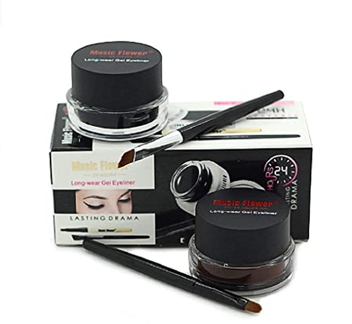2 in 1 Brown & Black Waterproof Gel Eyeliner - Smudgeproof Eye Makeup with Brushes for Long-Lasting Glossy Finish | Perfect for Day to Night Looks, Parties & Special Occasions
