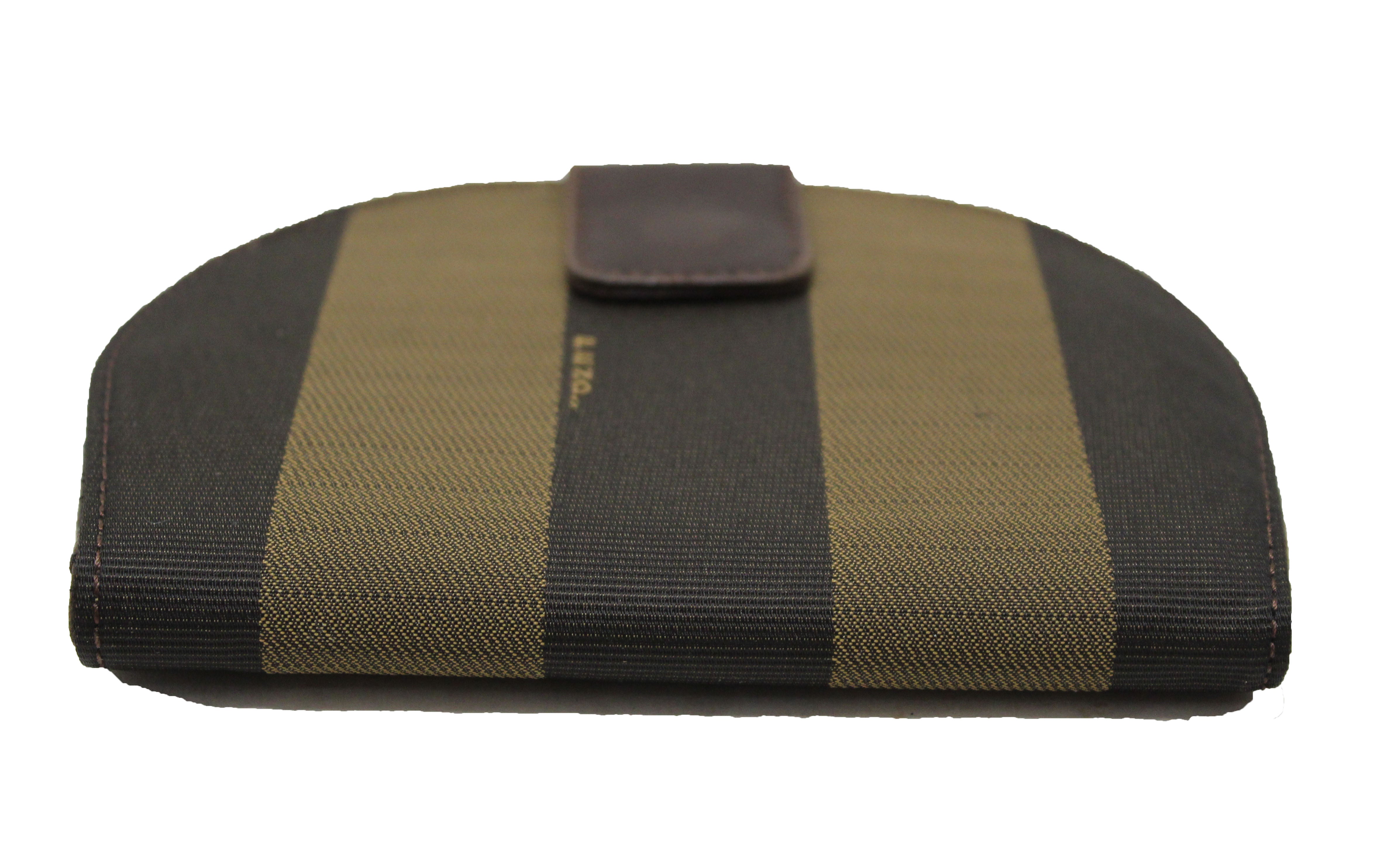 Authentic Fendi Clamshell Fabric Stripe Bifold Wallet for Women - Luxury Designer Wristlet with Card Slots & ID Window - Perfect for Everyday Use, Travel & Gifts