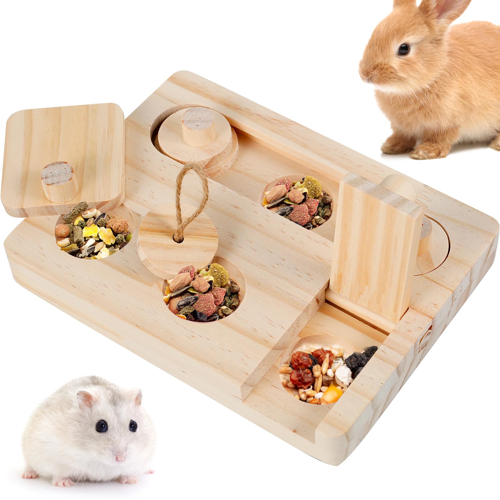 6 in 1 Wooden Small Animal Foraging Toy Set - Interactive Enrichment Toys for Hamsters, Guinea Pigs, Rabbits, Chinchillas & Gerbils - Perfect for Cage Play, Exercise & Mental Stimulation