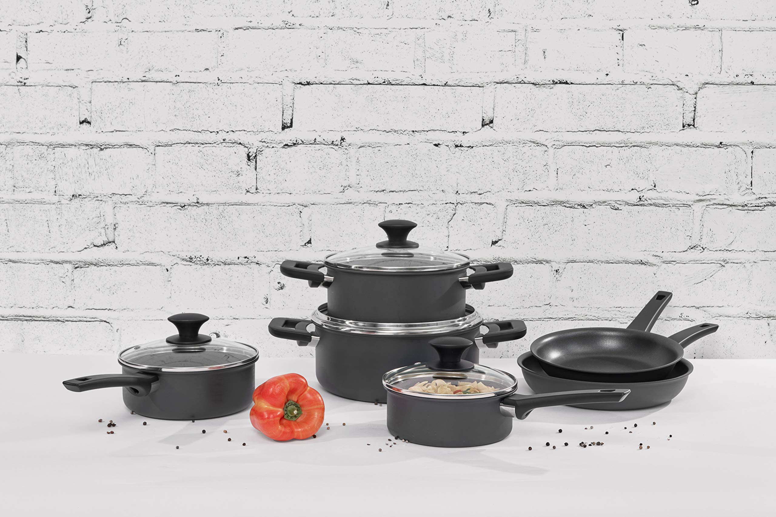 Cuisipro Soft Touch Non-Stick Aluminum Cookware Set - 10-Piece Kitchen Cookware for Healthy Cooking | Perfect for Frying, Sautéing & Baking at Home