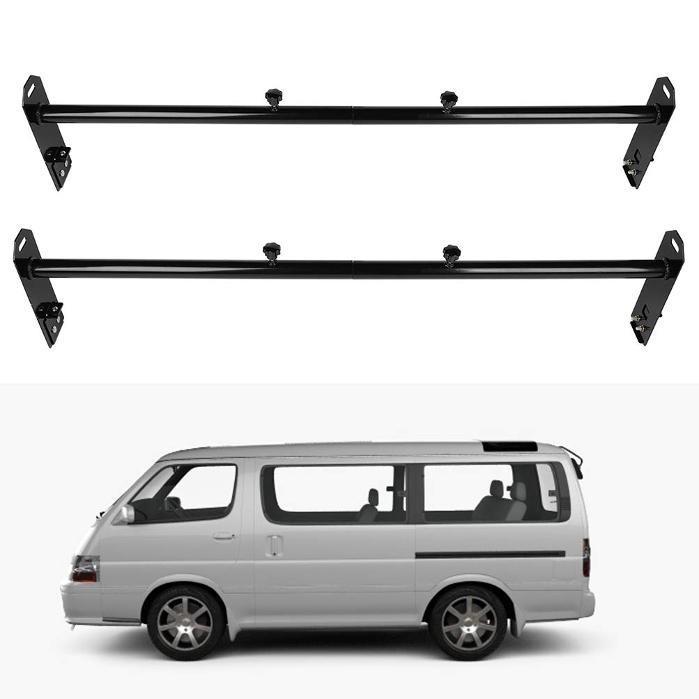 ECCPP Adjustable Van Ladder Rack Hightop 2 Bars Roof Rack - Heavy Duty Steel Construction - Fits Chevy Express 2500, Dodge, Ford E-250/350, GMC Savana with Rain Gutters - Perfect for Pickup Trucks, Construction Work & Roofing Jobs