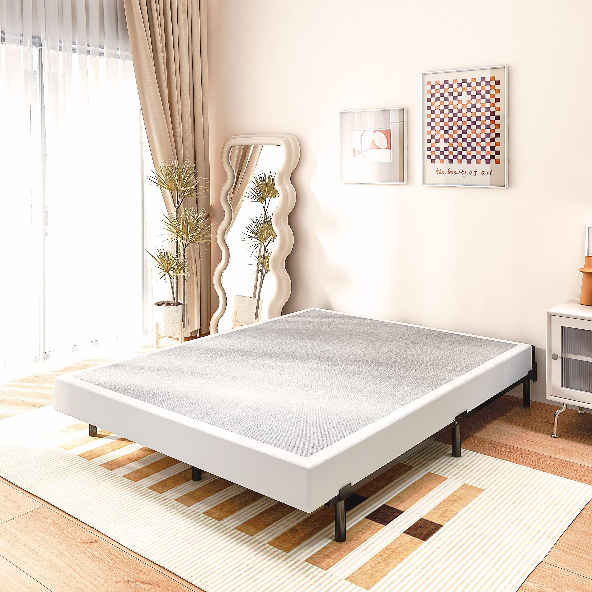 7 Inch Box Spring Queen Size - Heavy Duty Metal High Profile Mattress Foundation with Easy Clean Cover - Quiet, Non-Slip & Simple Assembly - Perfect for Bedroom, Guest Room & Dormitory Use