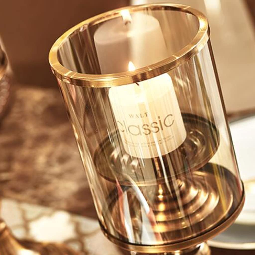 2-Piece Gold Metal & Glass Candle Holder Set - Elegant Candelabra for Cylindrical Candles or Flameless LED Candles - Perfect for Halloween, Christmas, Wedding Decor & Party Gifts - Romantic Home & Table Centerpiece Decorations