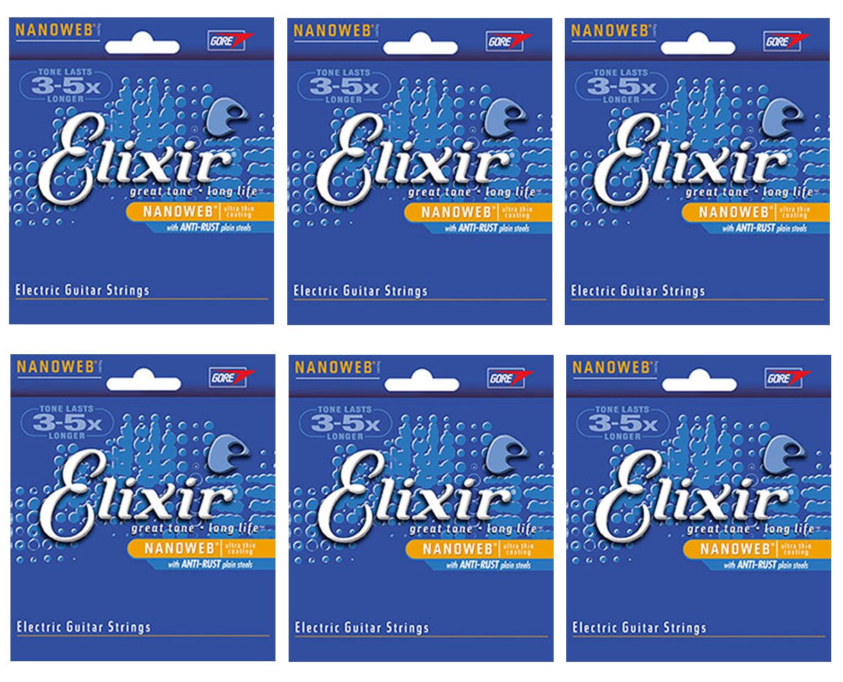 Elixir 12002 Super Light Nanoweb Electric Guitar Strings (6-Pack) - Bright Tone & Long-Lasting Performance for Rock, Blues & Studio Recording