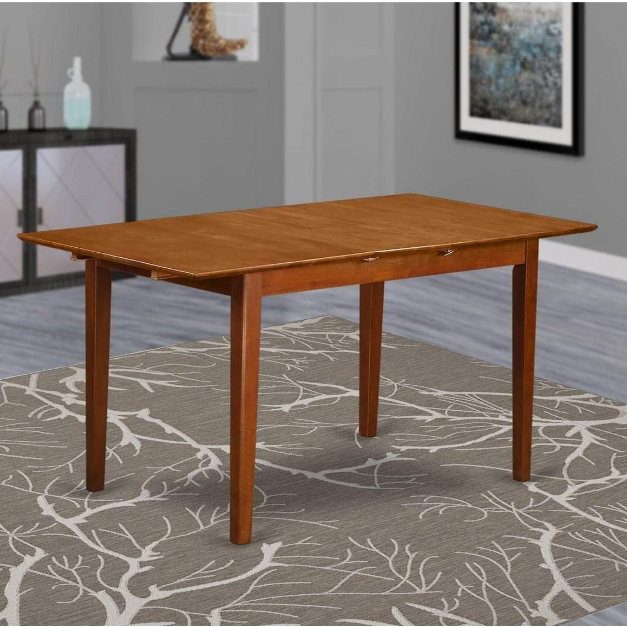 East West Furniture PST-SBR-T Picasso Dining Table - 32x60 Inch Expandable Wooden Table with Butterfly Leaf in Saddle Brown - Perfect for Small Spaces, Family Dinners & Entertaining Guests