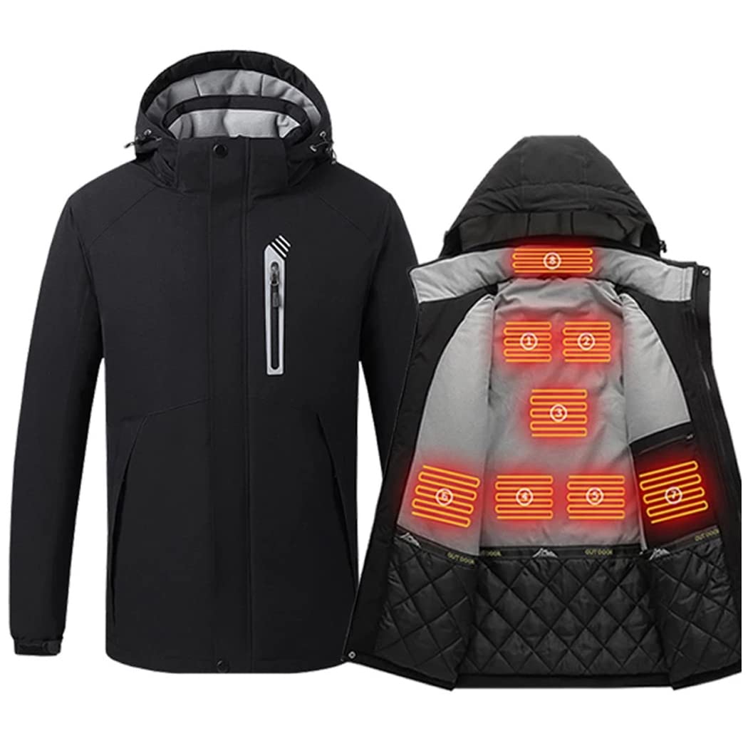 LANGWEI Men's 8-Zone USB Electric Heated Jacket - Waterproof Winter Coat for Skiing, Hiking & Outdoor Activities - Rechargeable Heating Vest for Cold Weather
