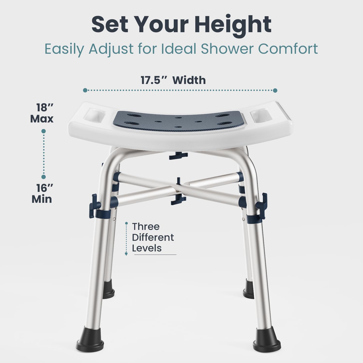 **Adjustable Height Shower Stool for Adults - 350 lb Weight Capacity - Non-Slip Bath Chair for Elderly & Disabled - Dark Blue - Perfect for Safe Showering, Spa Relaxation & Bathroom Comfort**