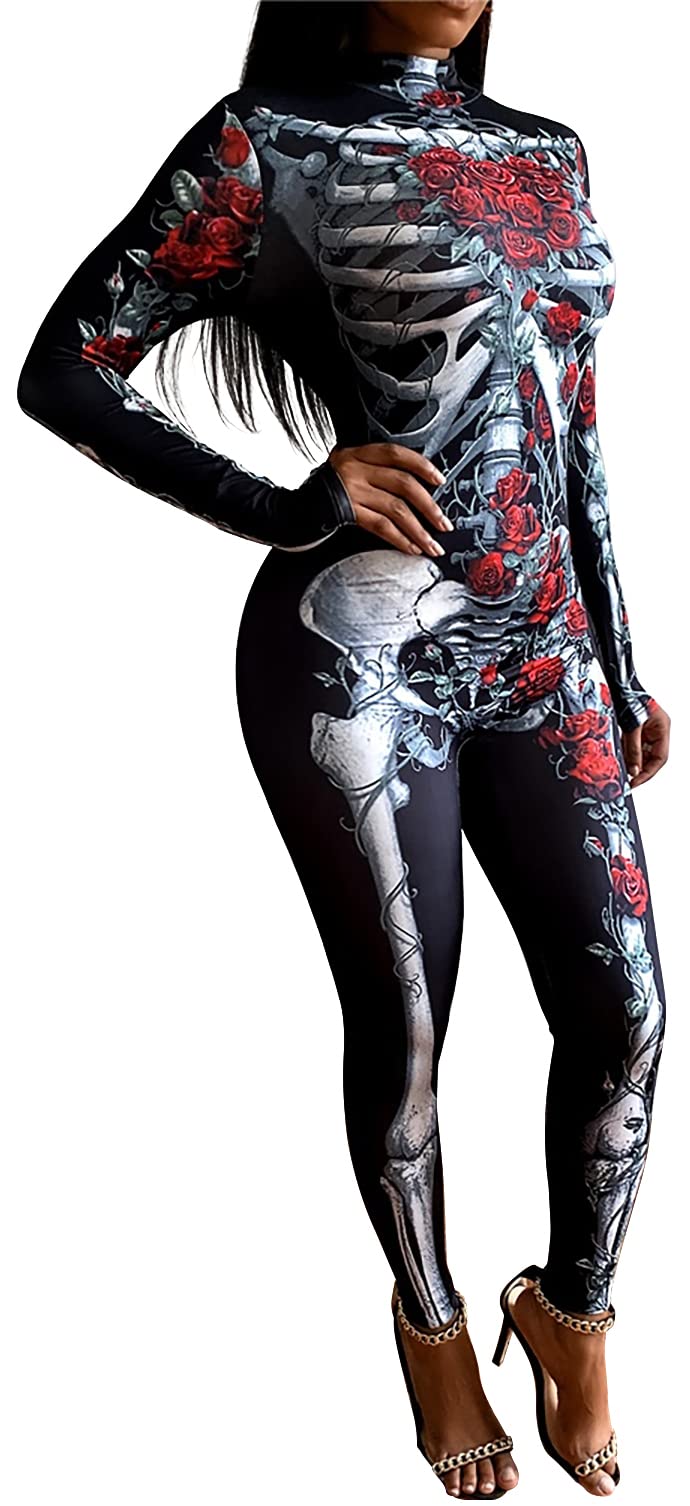 UQJE Women's Halloween Skeleton Costume - Stretch Bodysuit, Skinny Catsuit for Cosplay & Party Outfits | Perfect for Halloween, Cosplay Events & Themed Parties