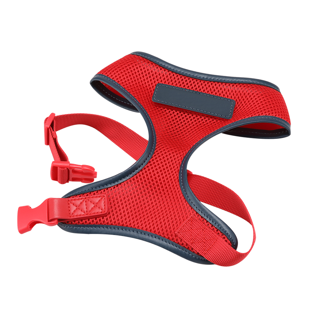 Premium Red Dog Harness with Navy Trim - Adjustable & Reflective for Safety - Perfect for Walking, Running & Outdoor Adventures