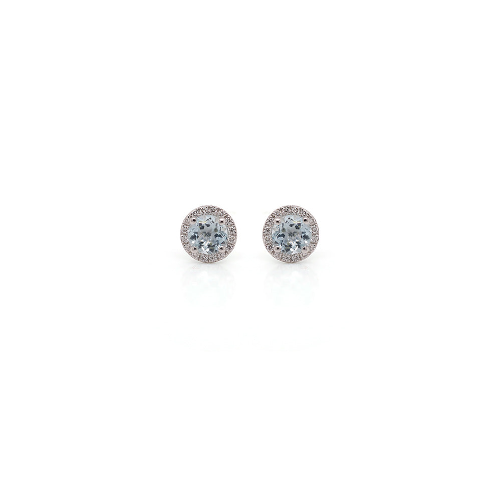 14K White Gold Aquamarine and Diamond Stud Earrings for Women - Elegant March Birthstone Jewelry Gift for Anniversary, Wedding & Special Occasions