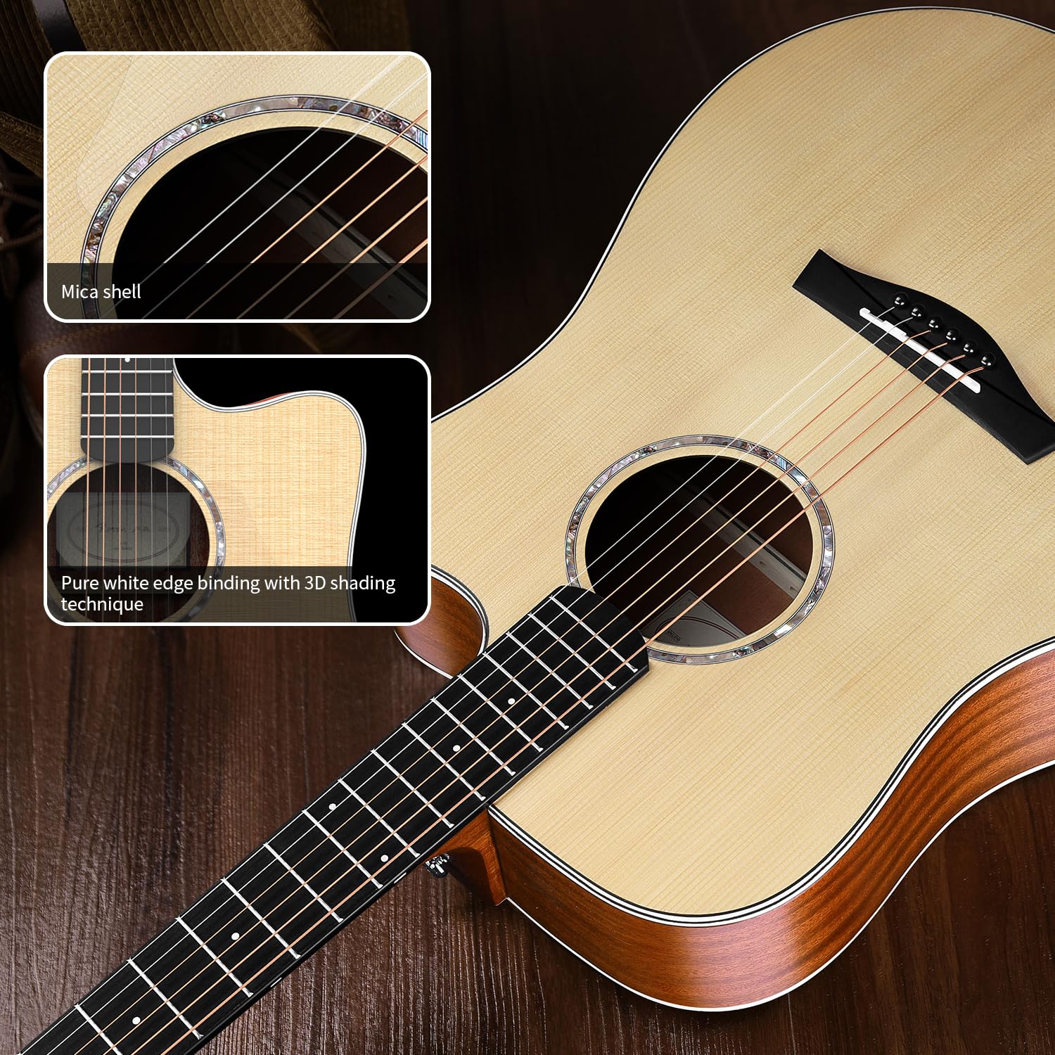 **Rosen N10 Full Size Dreadnought Acoustic Guitar for Beginners & Adults – Solid Spruce Top with Gig Bag, Tuner, Strap, Strings, Capo, Picks & Cleaning Cloth – Perfect for Home Practice, Camping & Live Performances (Natural)**