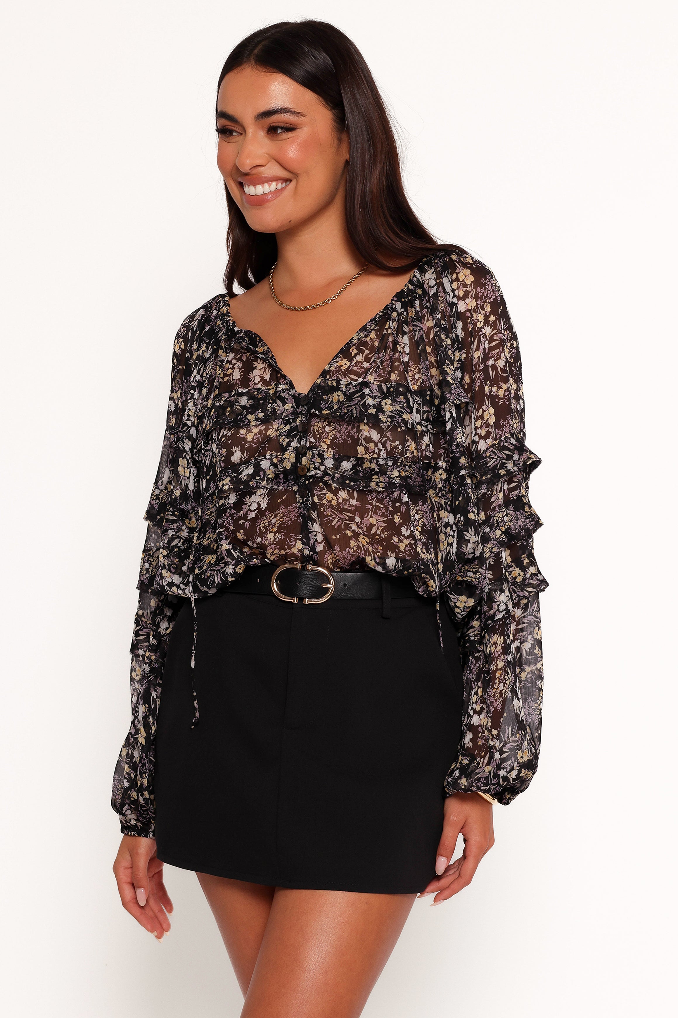 Hana Top Women's Black Multi-Pattern Blouse - Perfect for Casual Outings, Work, and Date Nights
