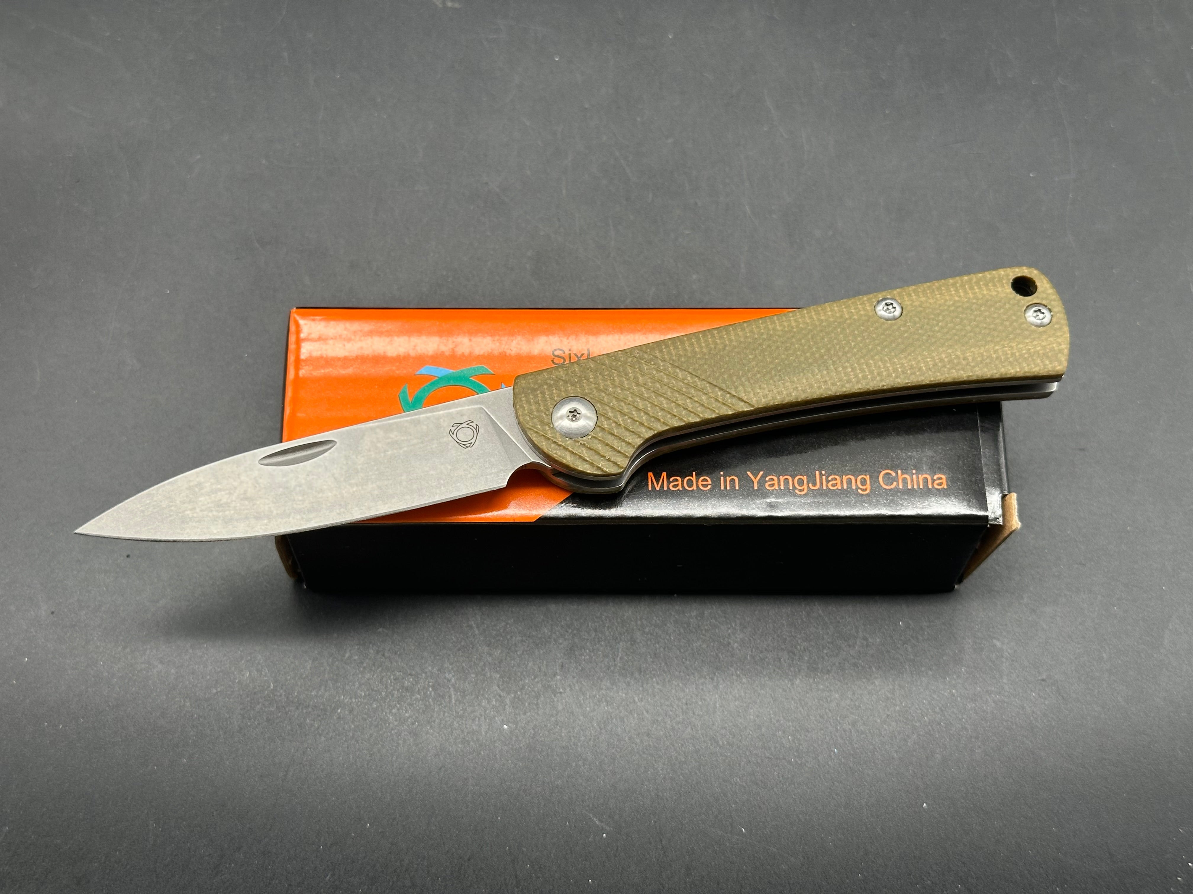 Sixleaf SL07 Slip Joint Pocket Knife with Green Micarta Scales & D2 Steel Blade - Perfect for EDC, Camping, and Outdoor Adventures