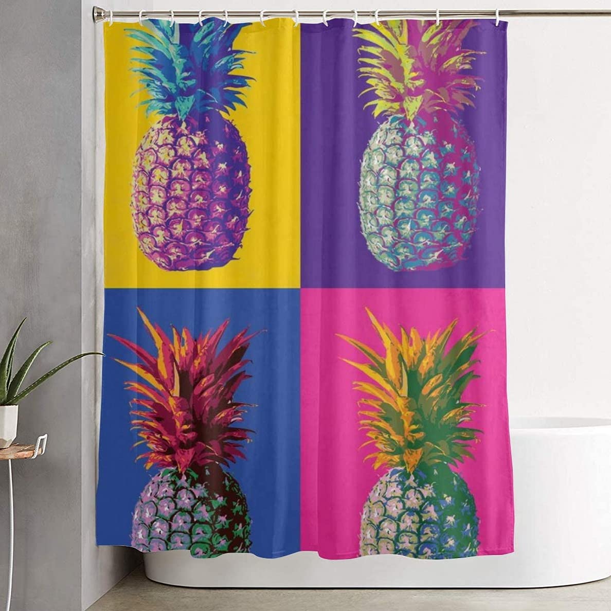 Vibrant Pineapple Print Waterproof Polyester Shower Curtain - Classic Bathroom Decor with 12 Hooks for Spa, Shower Stall & Tropical Bathroom Theme