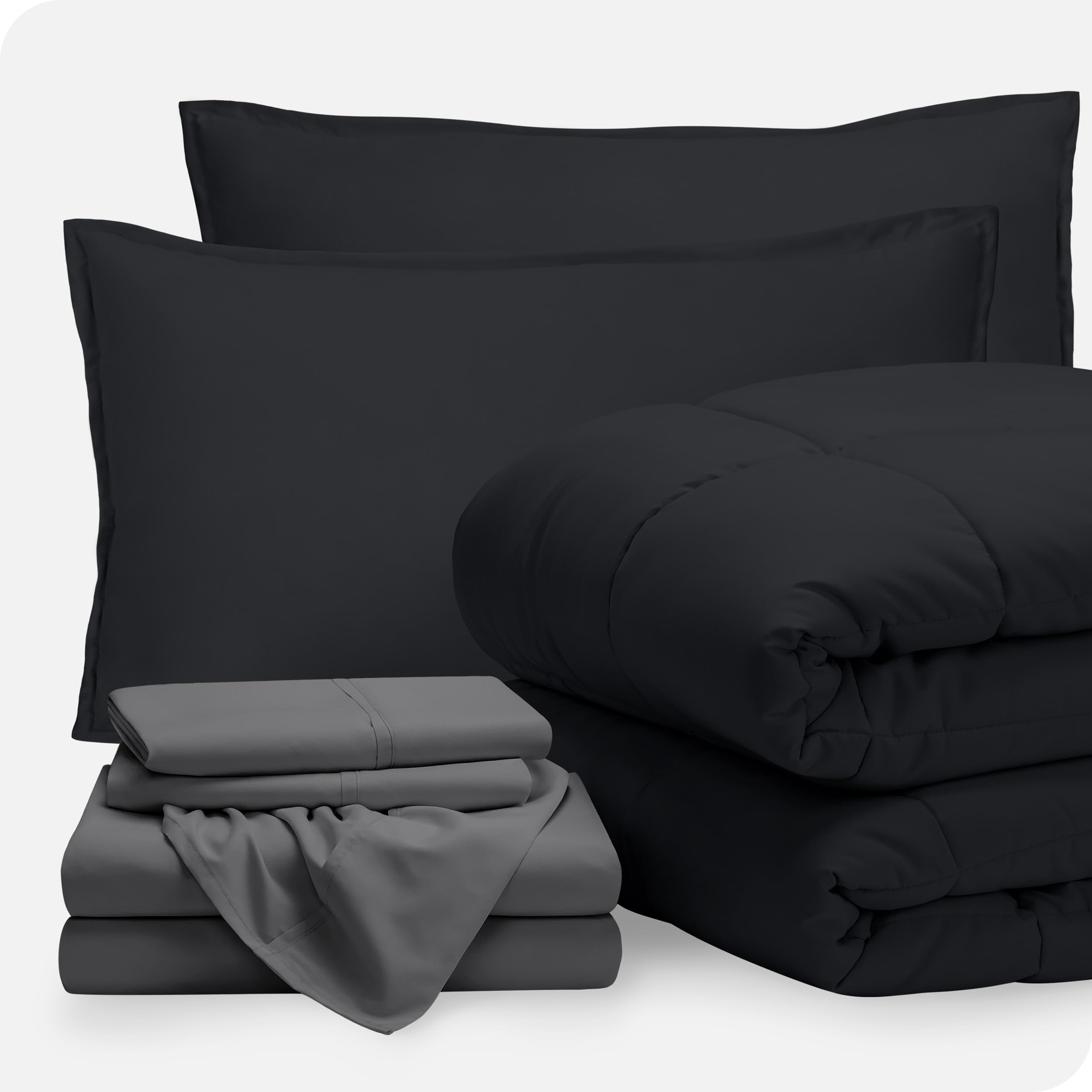 Bare Home 7-Piece King Size Bed-in-a-Bag Comforter Set with Sheets | Ultra-Soft 1800 Premium Goose Down Alternative Bedding | Perfect for Master Bedroom, Guest Room & Luxury Hotels (Black/Grey)