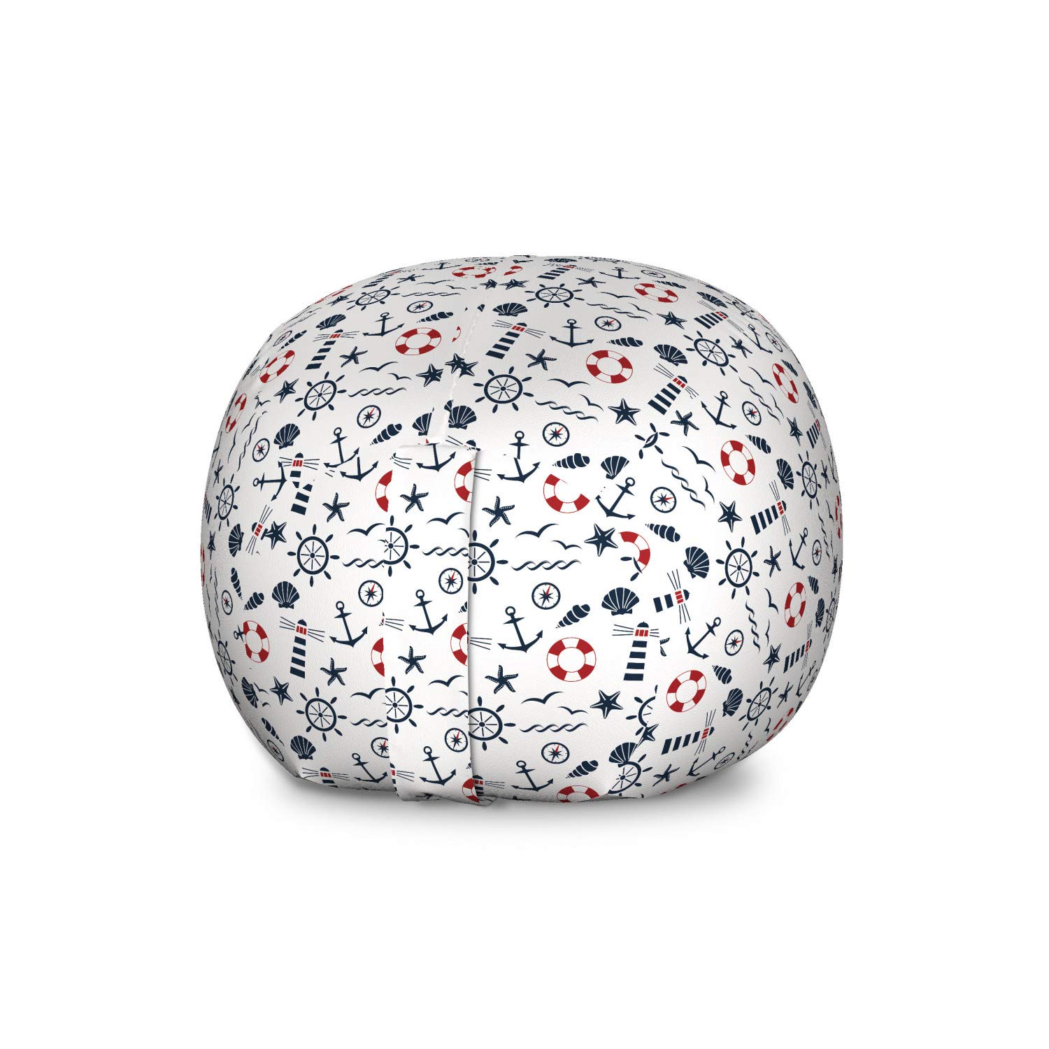 Ambesonne Lighthouse Toy Storage Bag Chair - Nautical Anchor Waves & Compass Design, Large Washable Stuffed Animal Organizer in Indigo Red White | Perfect for Kids' Room, Nursery, Playroom & Beach Storage