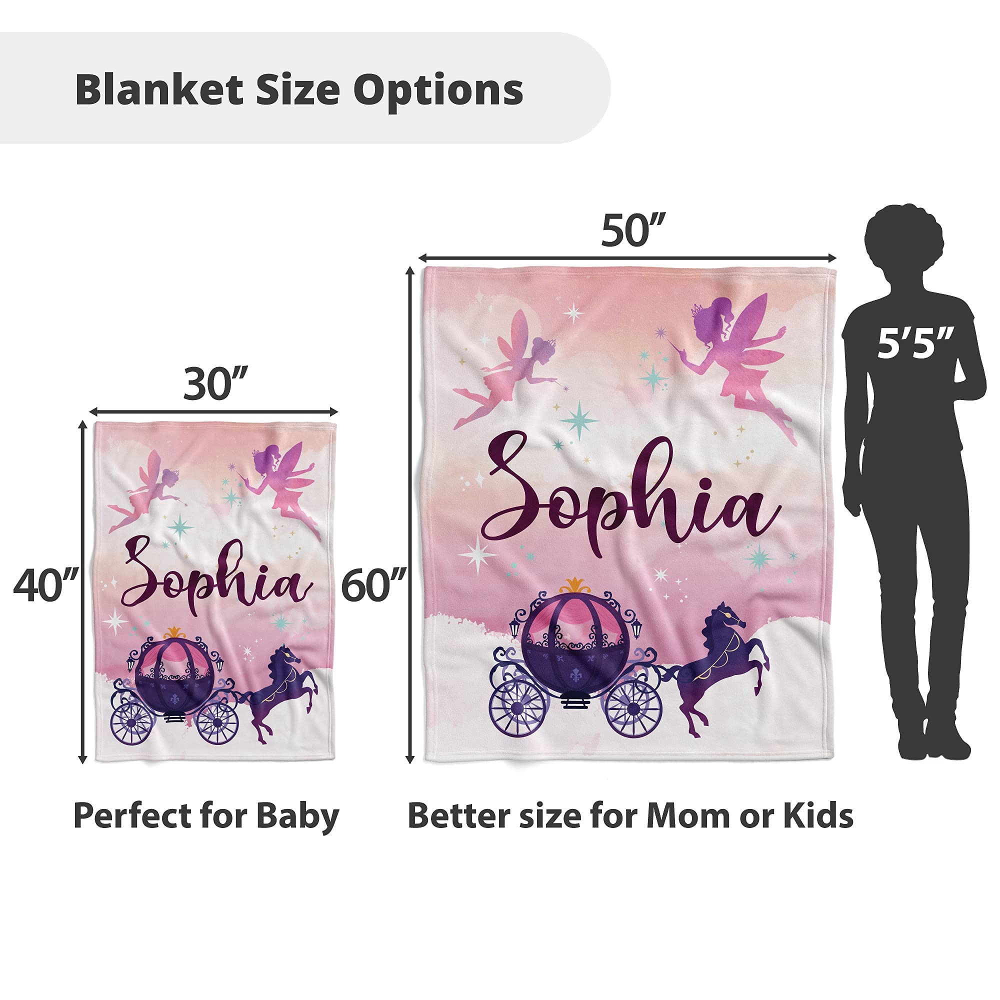 Personalized Halloween Baby Blankets with Name - Custom My First Halloween Gift Set for Girls (Matching Bib & Onesie) - Soft Lightweight Baby Shower Blanket - Fairy Sunset Design - Perfect for Halloween Photos, Newborn Gifts & Nursery Decor