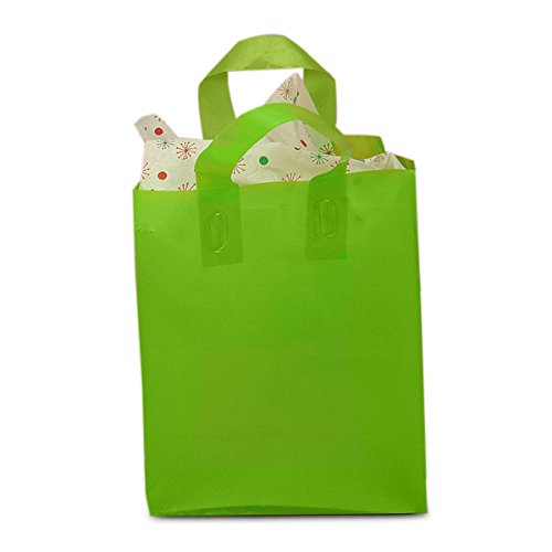 250 Pack Lime Green Frosted Handle Plastic Bags - 10