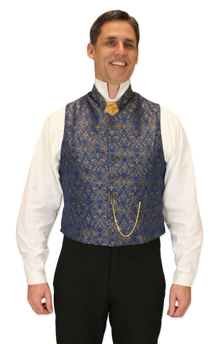 Historical Emporium Men's Regency Stand Collar Scroll Formal Suit Vest - Victorian Tuxedo Dress Guilford Waistcoat for Weddings, Cosplay & Historical Reenactments