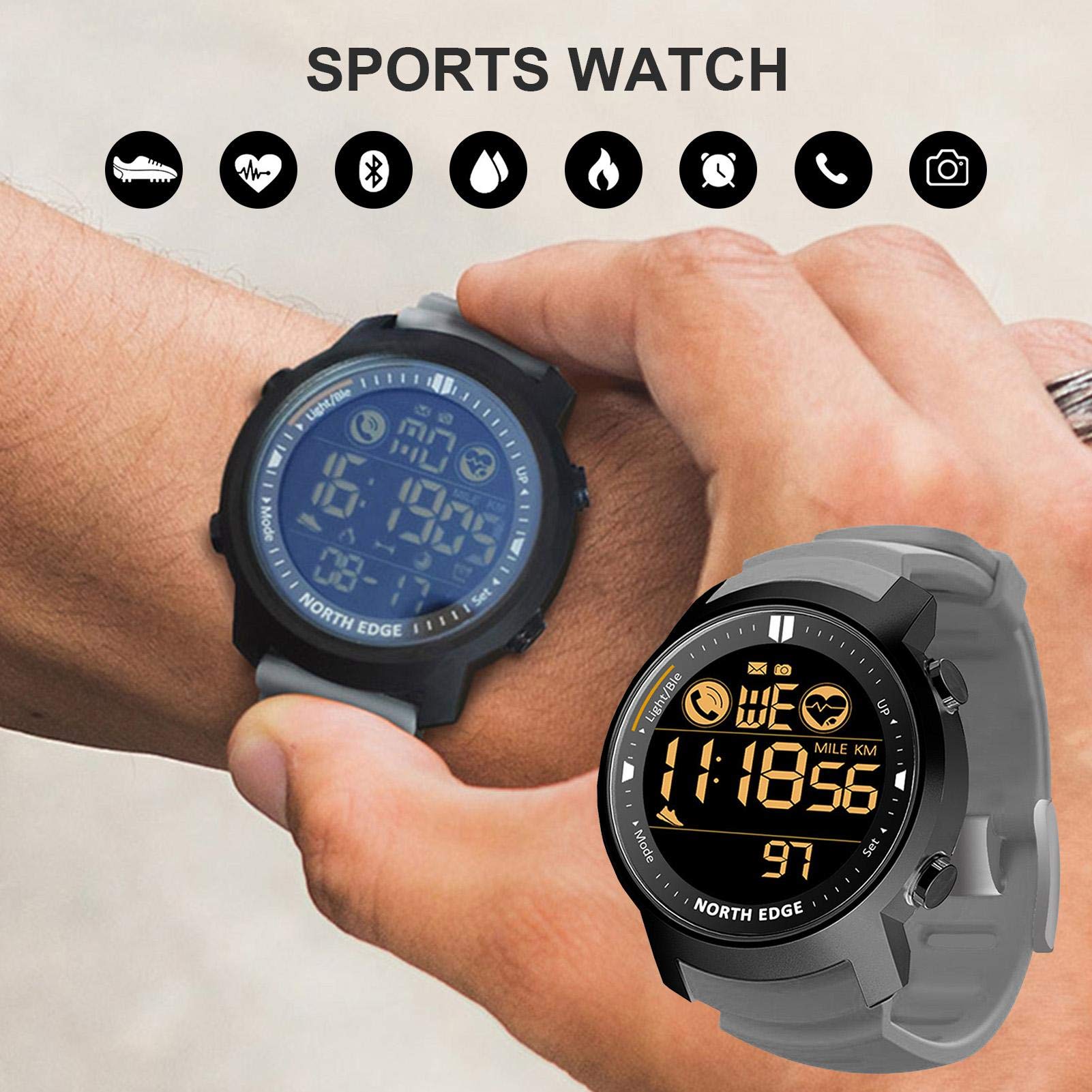 North Edge Laker Smart Watch - Waterproof Bluetooth Fitness Tracker with Heart Rate Monitor for Outdoor Sports & Active Lifestyle | Perfect for Running, Hiking & Daily Use