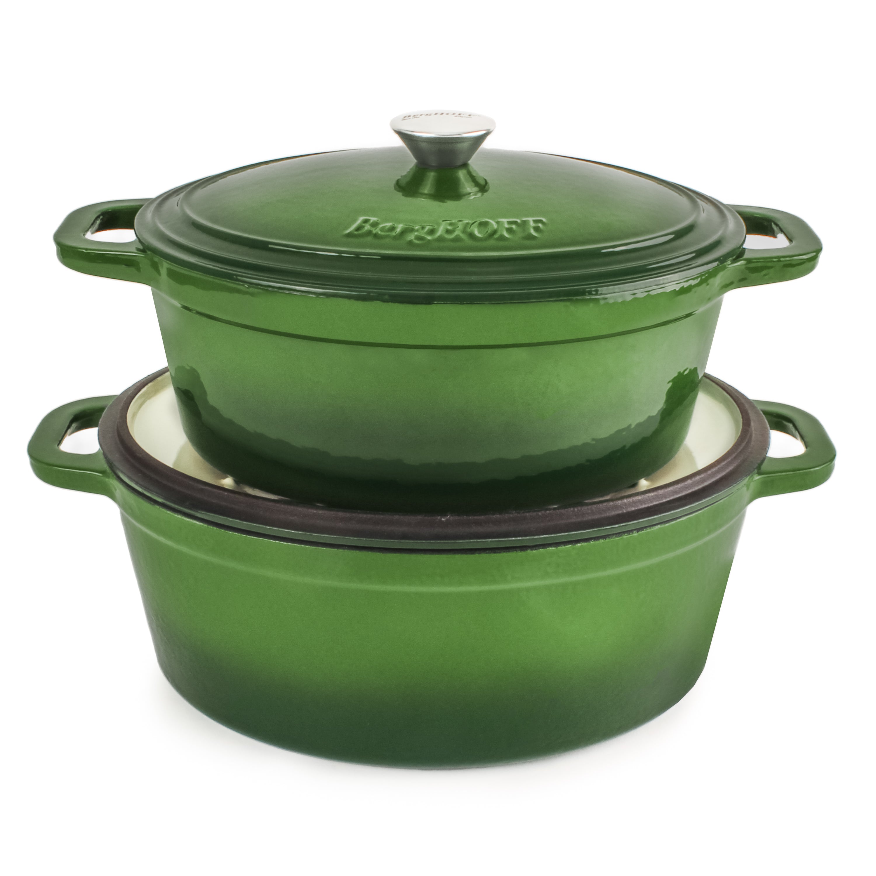 BergHOFF Neo 4-Piece Cast Iron Cookware Set - 5 Quart & 8 Quart Dutch Oven with Lid - Premium Green Enameled Cookware for Stovetop, Oven & Camping - Perfect for Soups, Stews & Braising