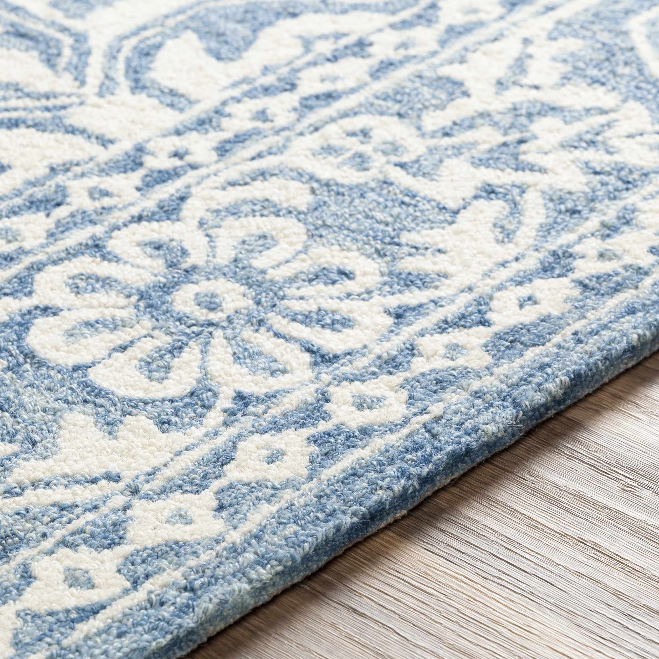 Hauteloom Passaic Wool Area Rug 9' x 12' - Bohemian Global Design in Blue & Beige - Soft Living Room Rug, Bedroom Carpet for Cozy Home Decor - Perfect for Family Rooms, Dorm Spaces & Bohemian Style Interiors