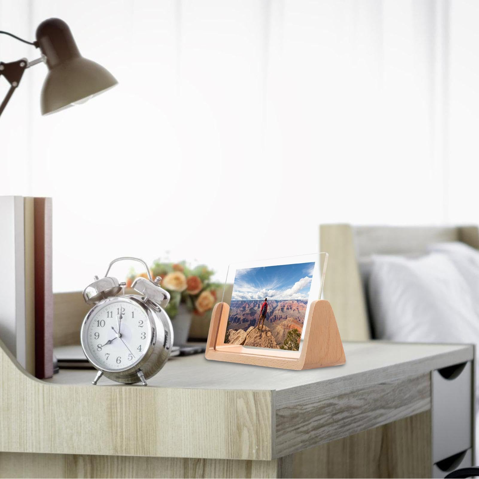 Wooden Desktop Photo Frame - U-Shaped Rustic Picture Frame with Clear Acrylic Plate for Home & Office Decoration | Perfect for Displaying Family Photos, Wedding Pictures, and Artwork on Desks, Shelves, or Nightstands
