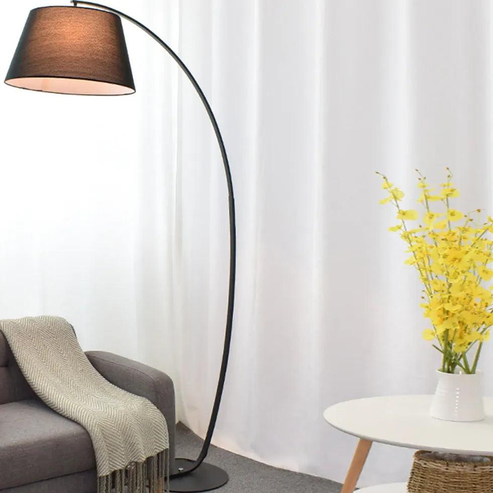 Modern Wide Lampshade Curved Minimalist Floor Lamp - Adjustable Standing Light for Living Room, Bedroom & Office - Warm White LED Lighting for Cozy Ambience