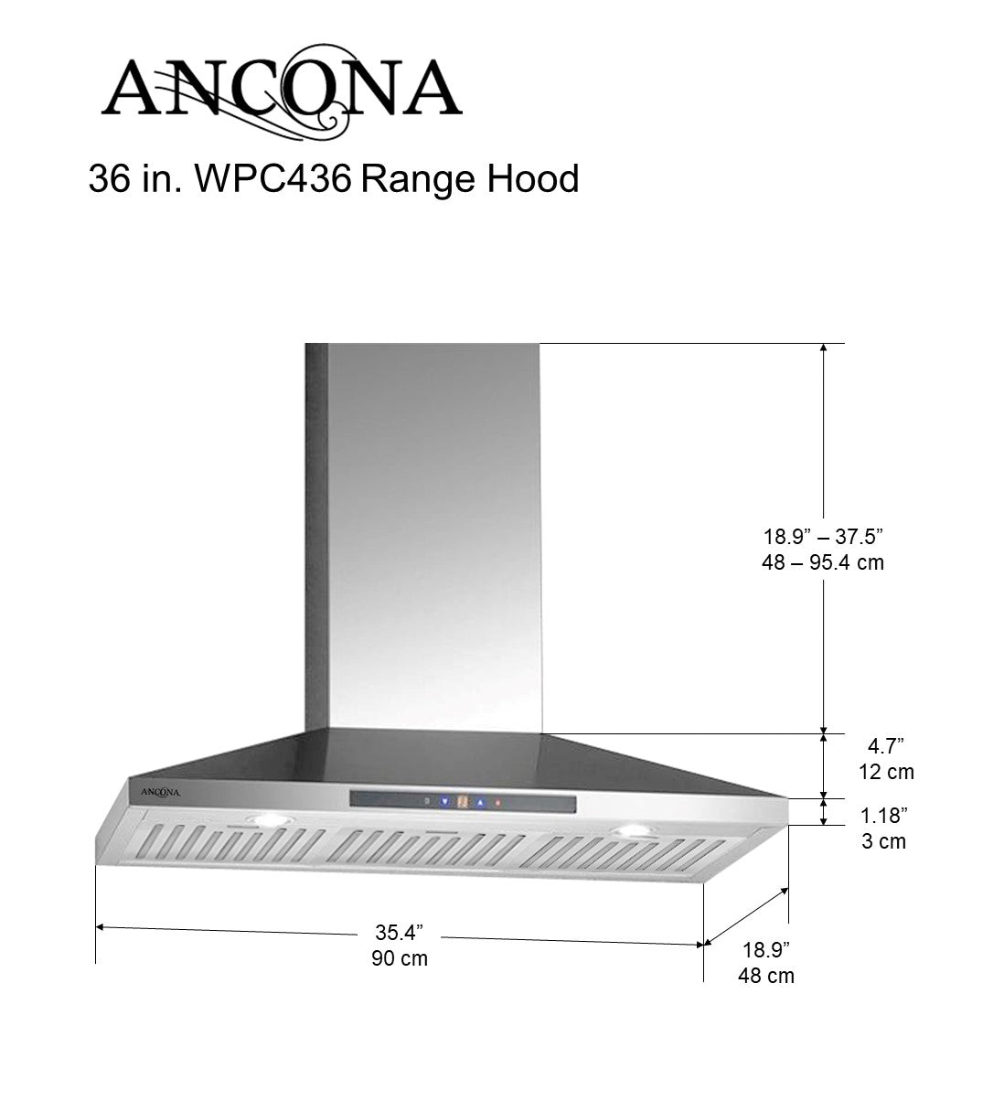 WPC436 Pyramid Range Hood - Stainless Steel Kitchen Exhaust Hood with LED Lights for Modern Home Cooking